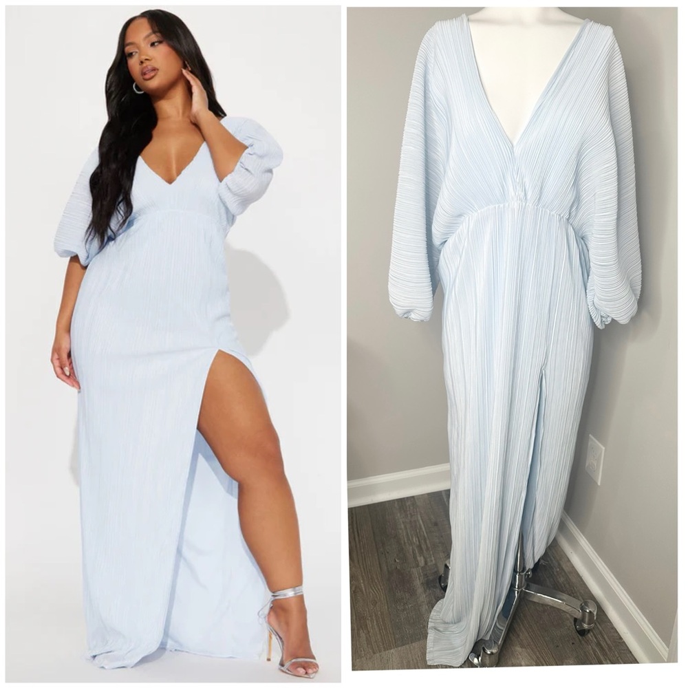 Fashion Nova Light Blue pleated Maxi Dress -NWT-XL